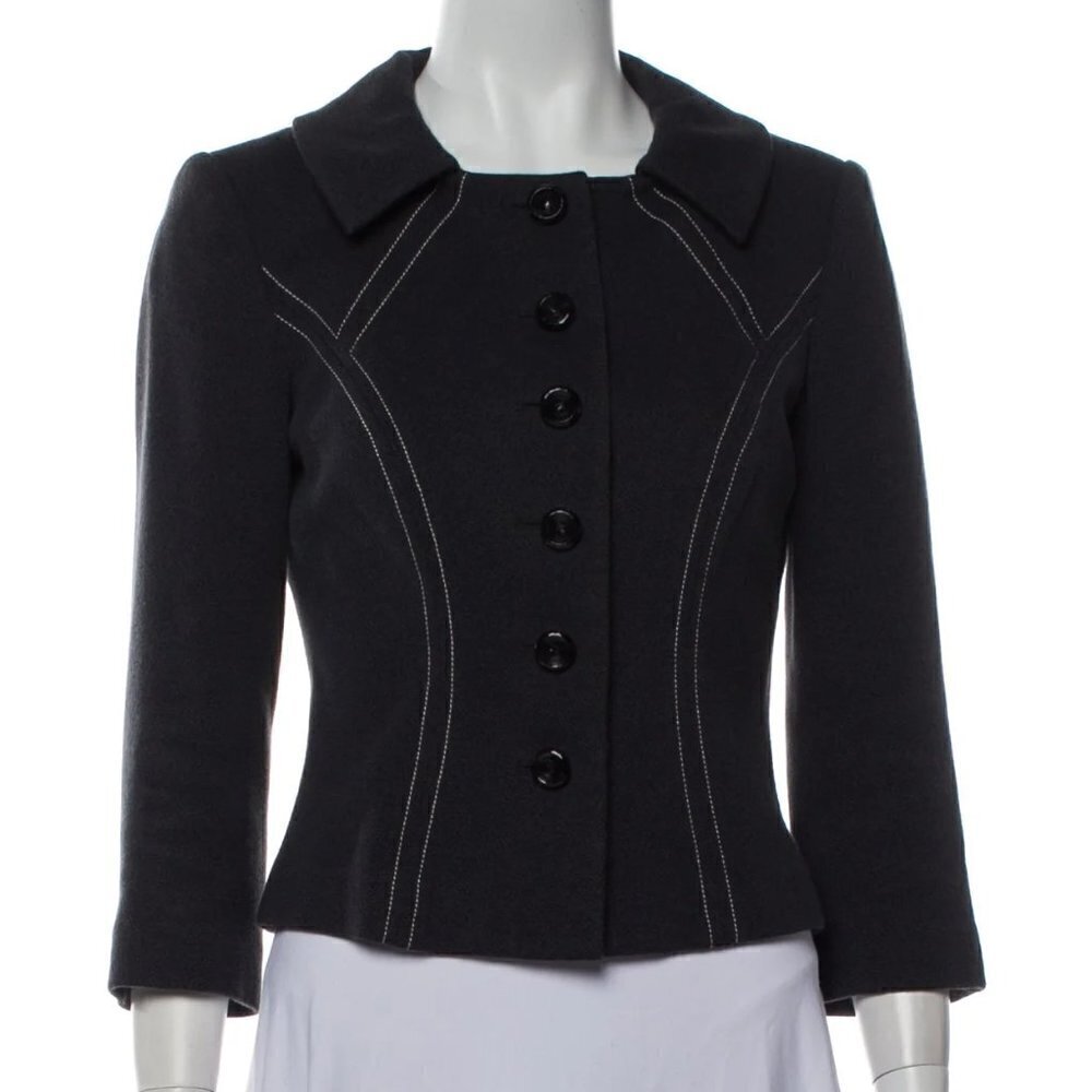 New CAROLINA HERRERA 3/4 Sleeve Gray/White Evening Jacket NWOT Size Petite